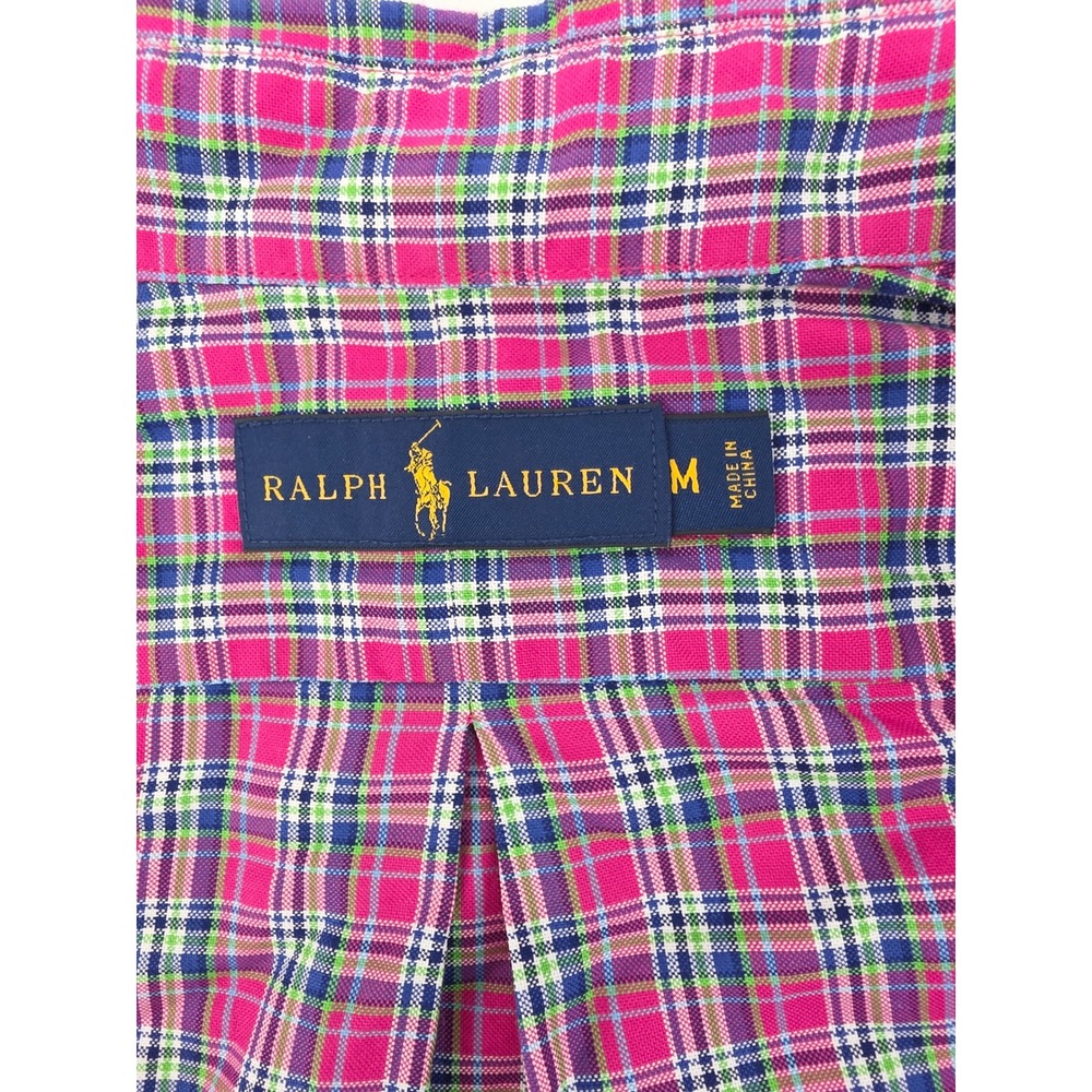 Polo Ralph Lauren Mens Medium Pink Plaid Button Down Shirt Long Sleeve Cotton